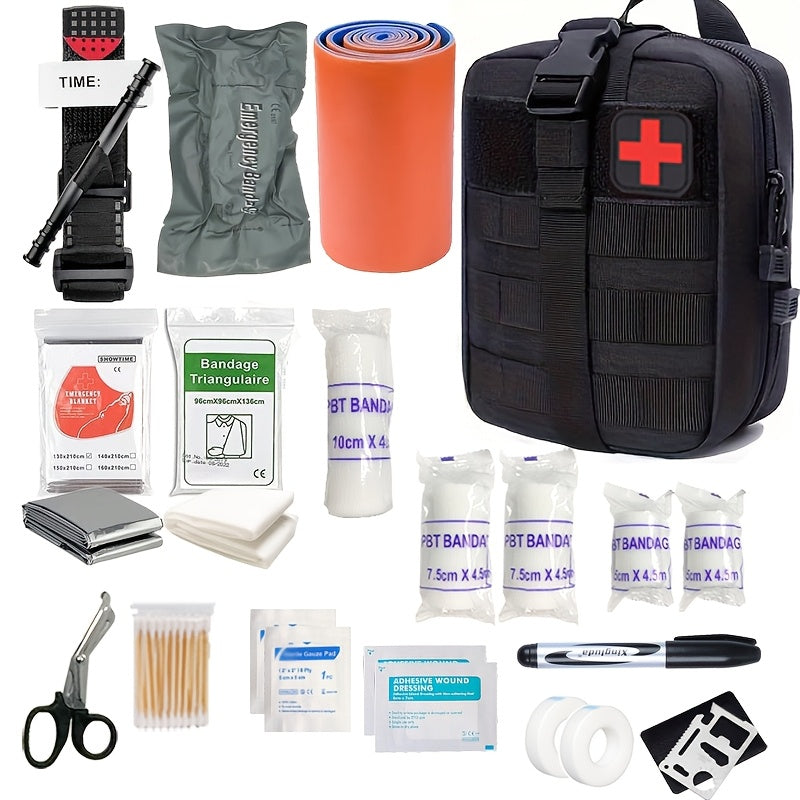 Emergency First Aid Kit with Tourniquet, Compact Trauma Bag for Camping, Hiking, Hunting, Survival & Car Emergency Supplies | Lonoma