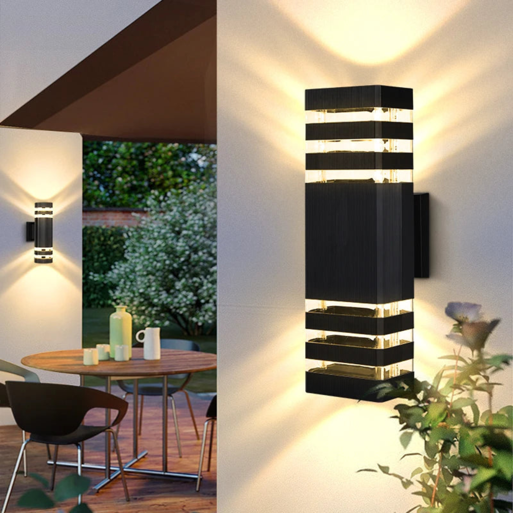 Applique murale extérieure double flux ascendant descendant IP65 culot E27 noire pour éclairage façade jardin | Koossa