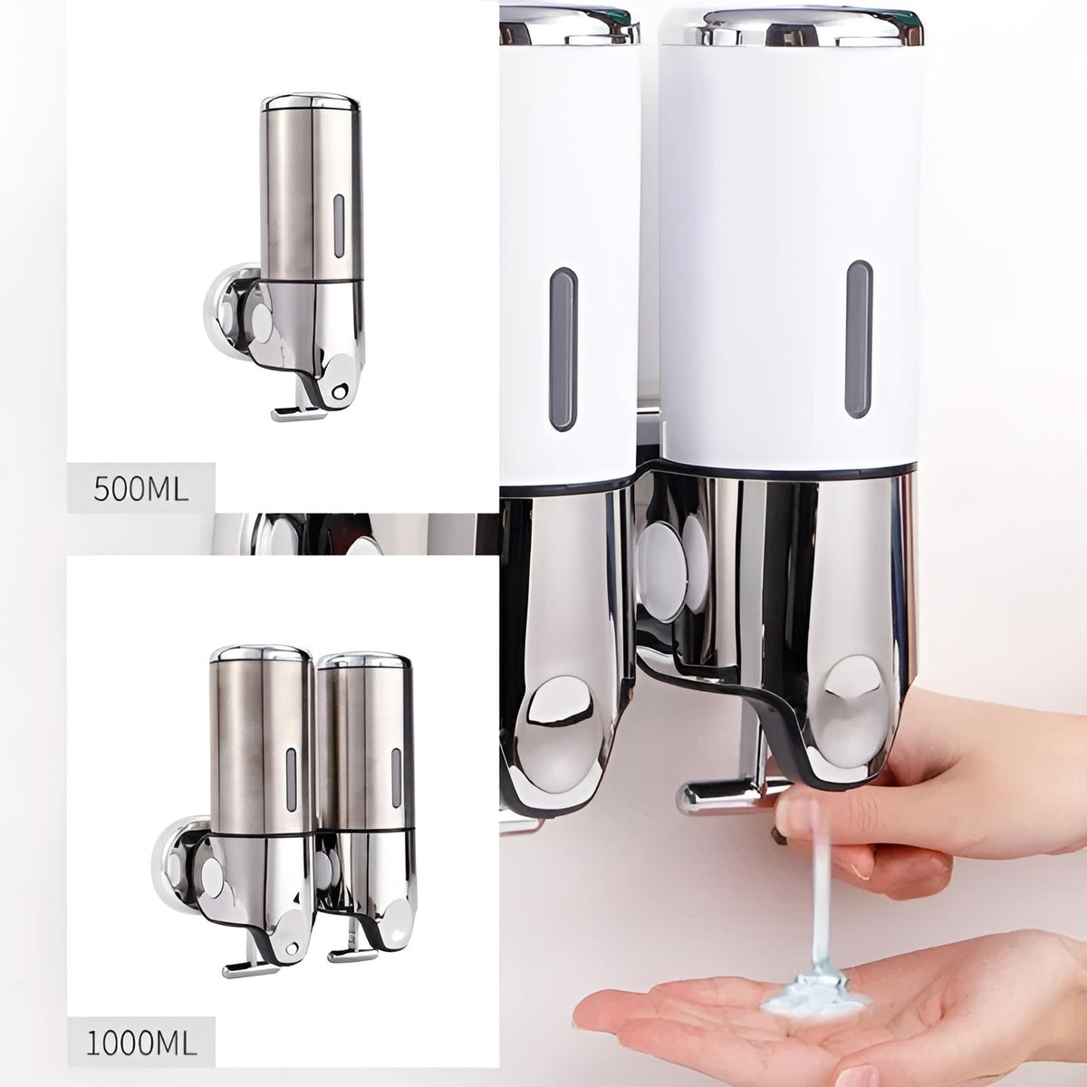 Wall Mount Soap Dispenser 17 fl oz Stainless Steel Chrome Finish for Bathroom Kitchen Shower Single Double Triple Pump | Lonoma