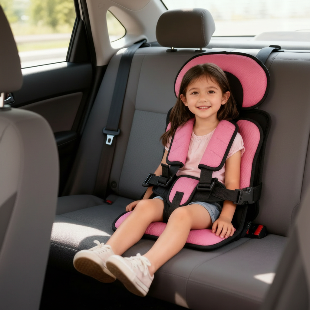 Collapsible Travel Booster Seat with 5-Point Harness for Kids Ages 1-14, Portable Folding Car Seat for Rideshares, Rentals & Road Trips | Lonoma