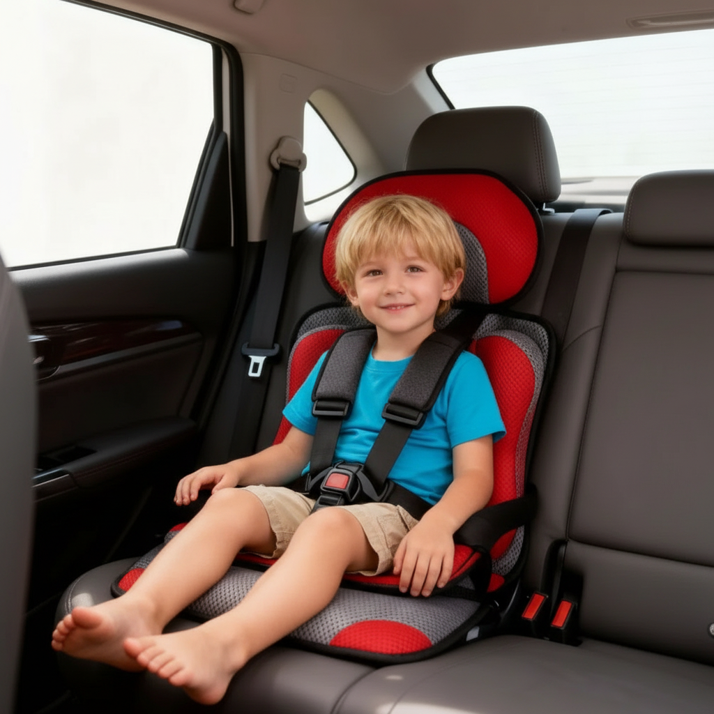 Collapsible Travel Booster Seat with 5-Point Harness for Kids Ages 1-14, Portable Folding Car Seat for Rideshares, Rentals & Road Trips | Lonoma