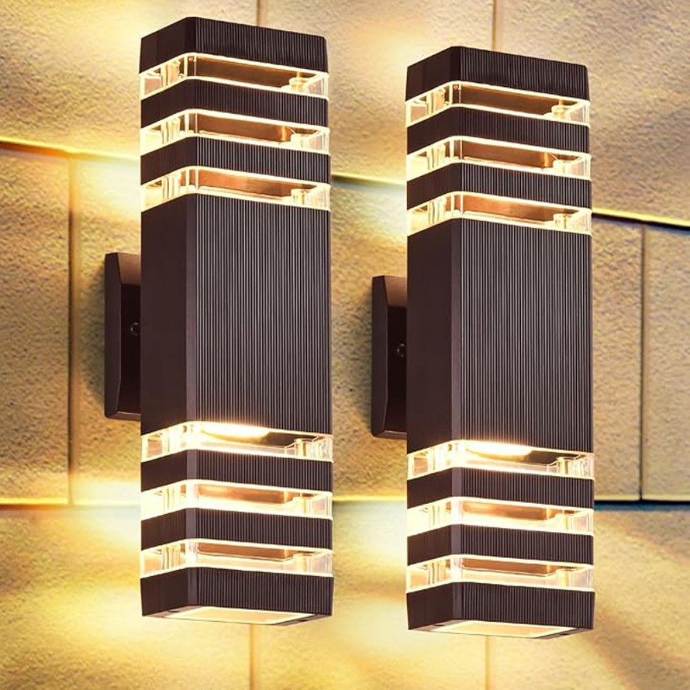 Applique murale extérieure double flux ascendant descendant IP65 culot E27 noire pour éclairage façade jardin | Koossa