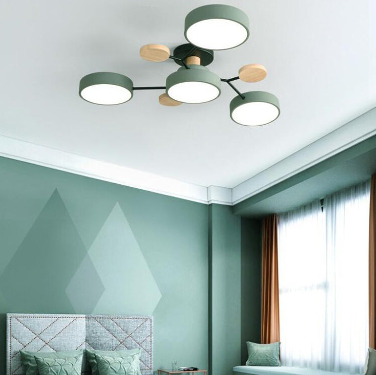 Scandinavian LED Flush Mount Ceiling Light, 35 in Dimmable Wood & Iron Fixture for Bedroom, Living Room, Kitchen, Dining Room, Hallway | Lonoma