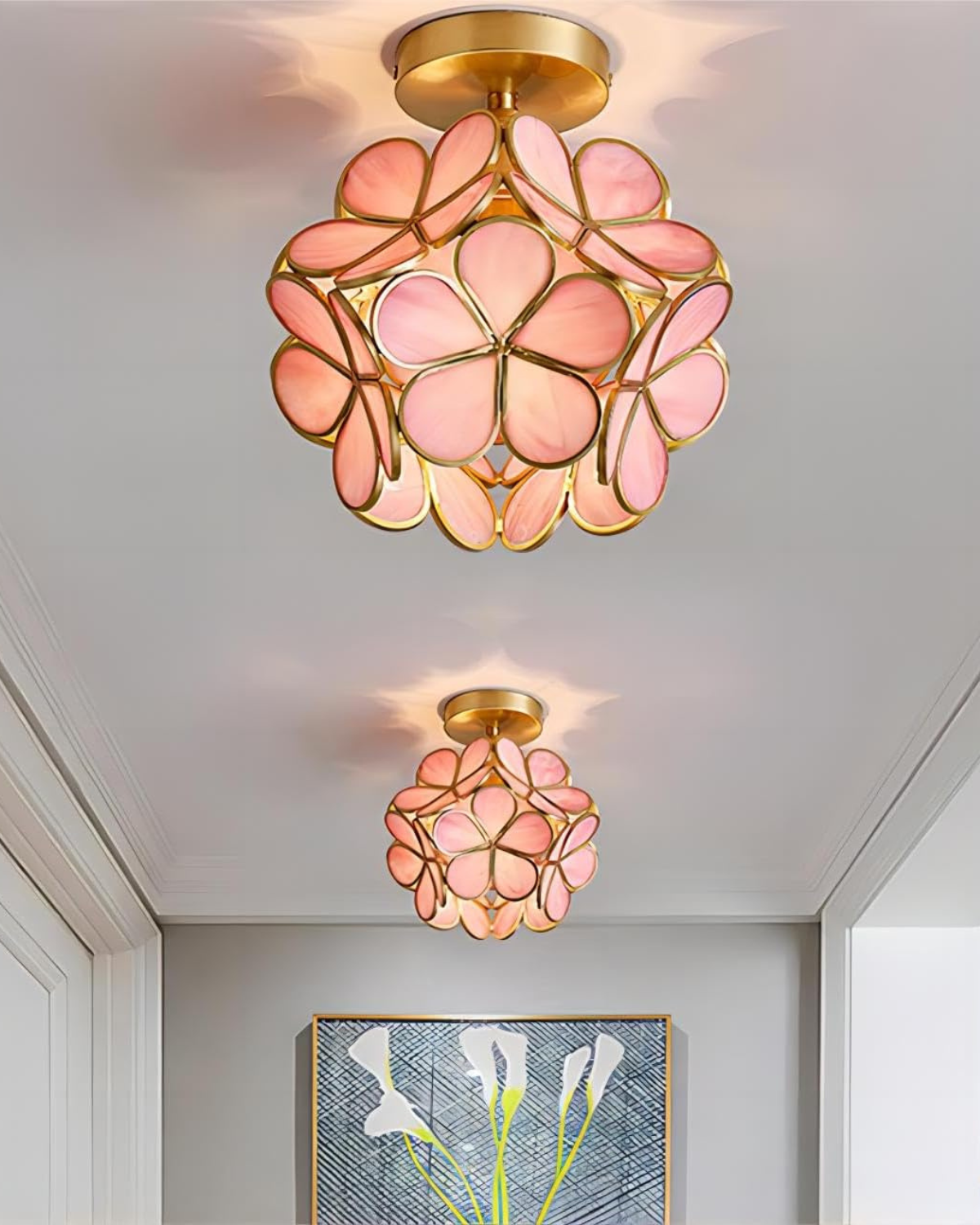 Flower Ceiling Light Flush Mount 8-Inch Gold & Acrylic LED Fixture for Bedroom Hallway Living Room Entry Modern Floral Design | Lonoma