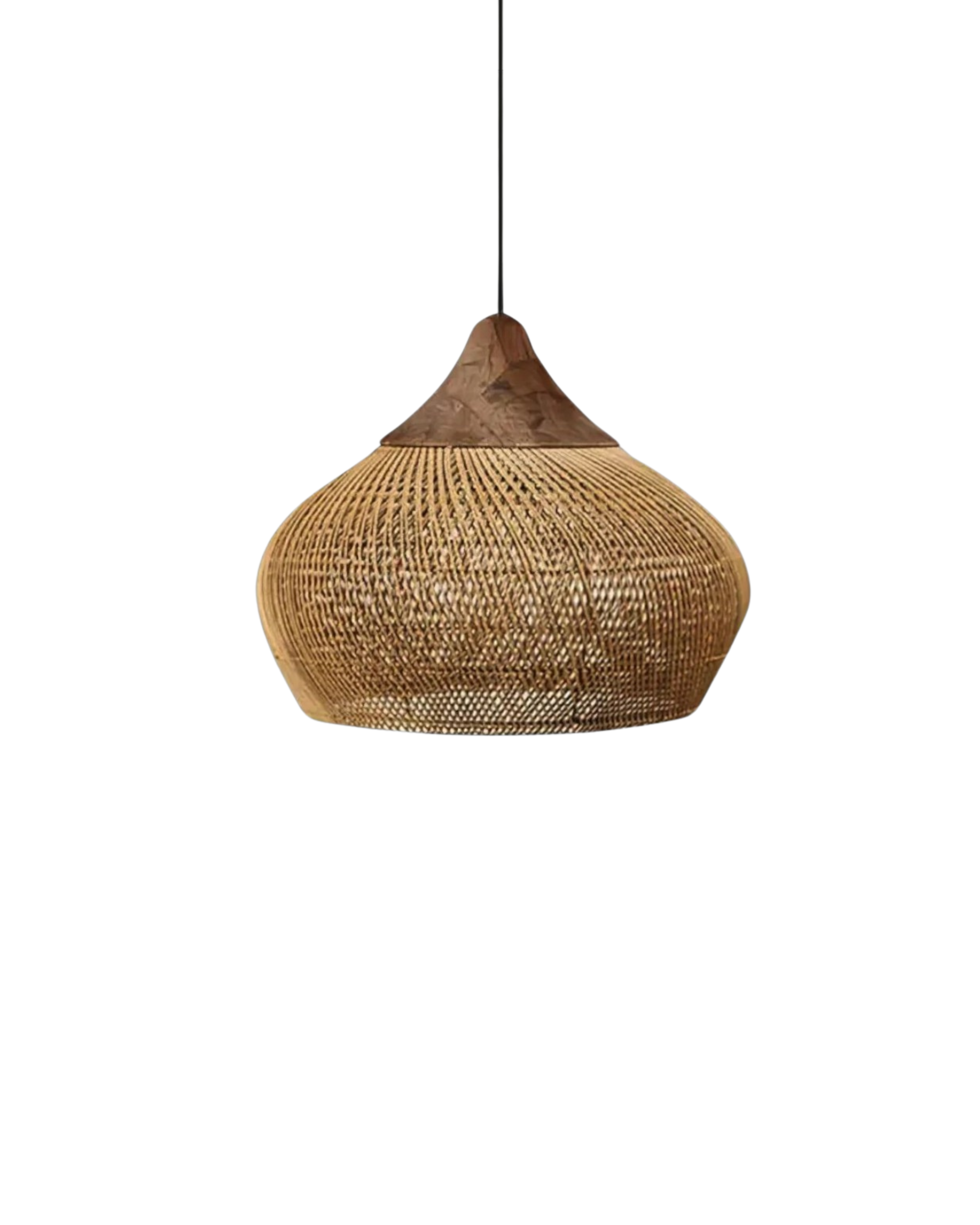 Suspension en rotin tressé main ambiance bohème pour salle à manger et salon avec lumière douce et chaleureuse | Koossa