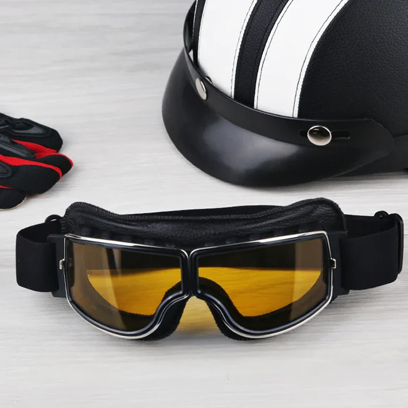 Retro Aviator Riding Goggles with Padded Foam Seal - Fits Over Prescription Glasses - UV Protection for Motorcycles & Outdoor Sports | Lonoma