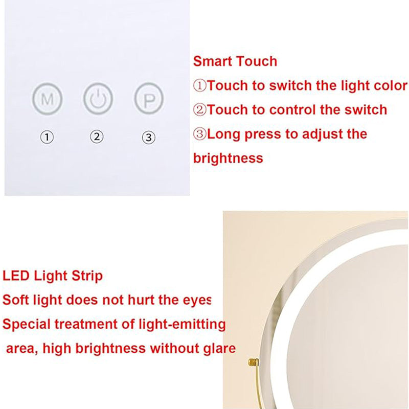 Miroir lumineux LED 40 cm rechargeable 3 modes pivotant 360° dimable beauté maquillage tactile mémoire | Koossa