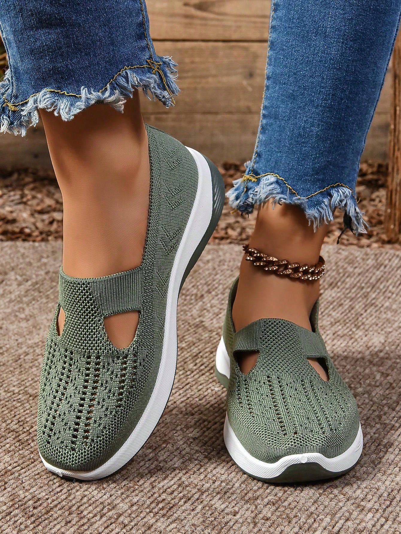 Women's Breathable Mesh Slip-On Walking Shoes in Black, Green, Red & Brown – Lightweight Summer Footwear | Koossa