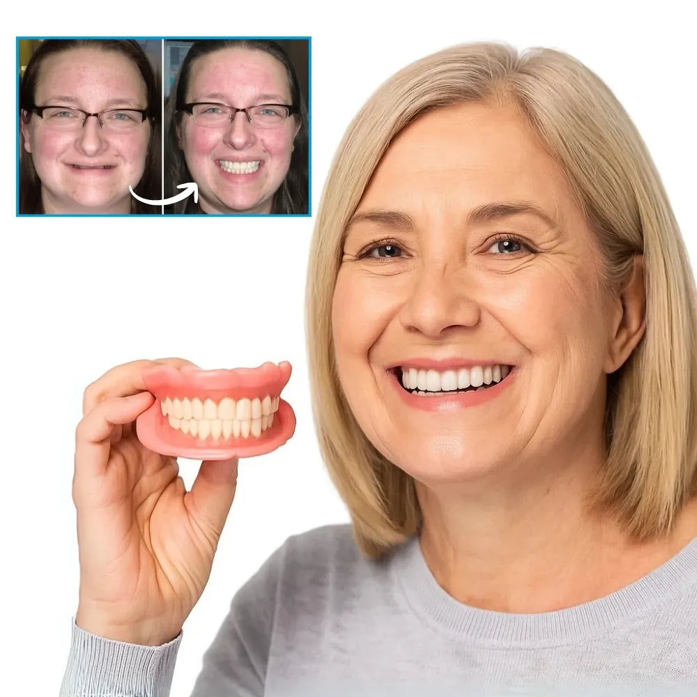 Full Upper & Lower Denture Set, Moldable Thermoplastic Resin, Reusable Temporary Dentures with Natural Look, Storage Case | Lonoma