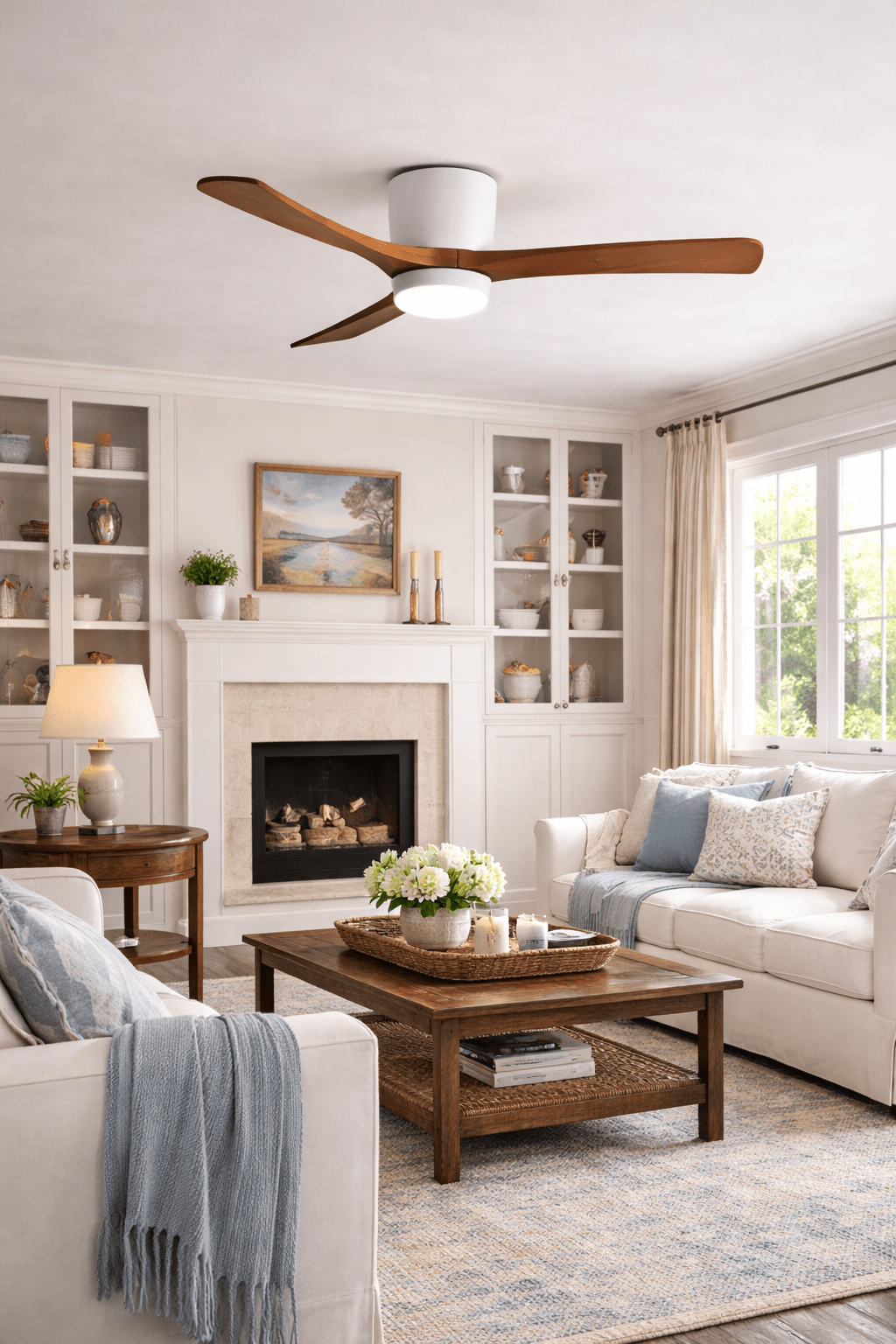 Ventilateur de plafond lumineux lames bois naturel design nordique silencieux économe chambre salon moderne | Koossa