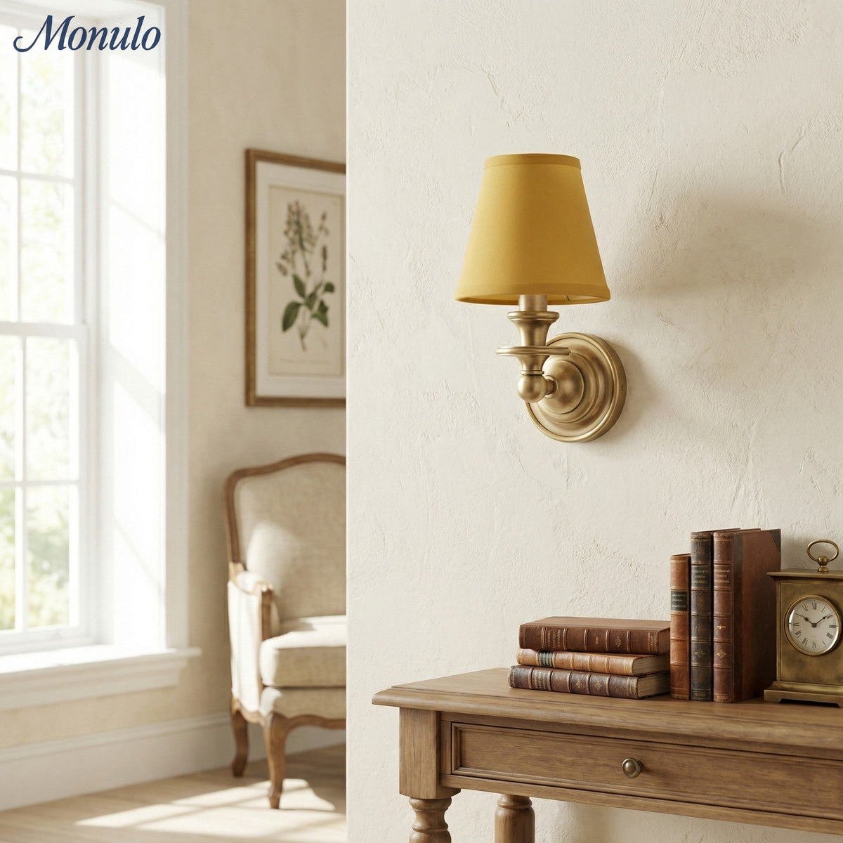 Adjustable Reading Wall Sconce with Fabric Shade & Gooseneck Arm – Wrought Iron Light for Bedroom, Living Room & Hallway | Lonoma