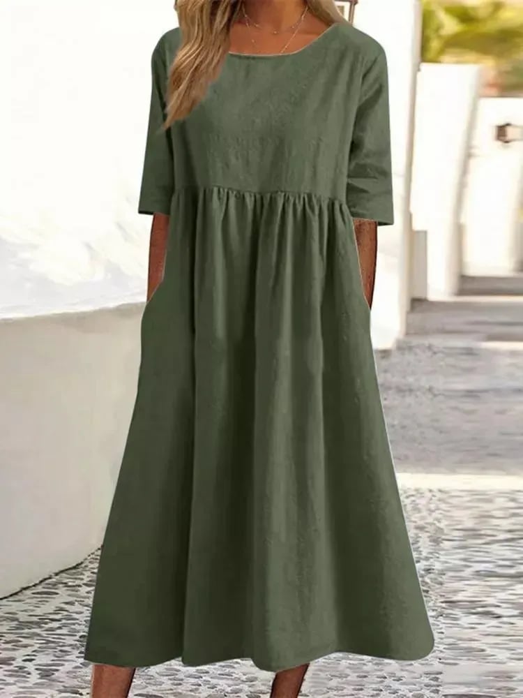 Women's Breathable Summer Midi Dress — Elegant Pleated Dress for Garden Parties & Seaside Occasions | Koossa