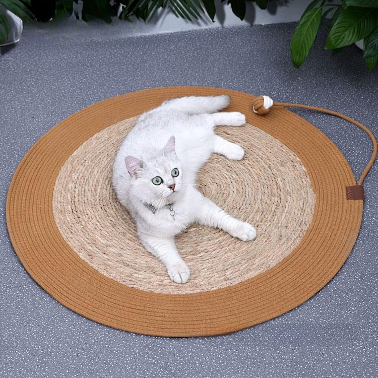 Cat Scratching Mat Natural Reed Woven Round 40cm 50cm 60cm 80cm Floor Scratcher Pad Furniture Protector Indoor | Koossa
