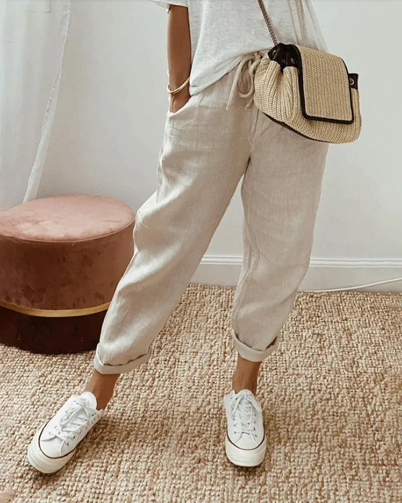 Women's Relaxed Linen Trousers — Elegant Wide-Leg Trousers for Summer & Holiday Wear in Classic Colours | Koossa