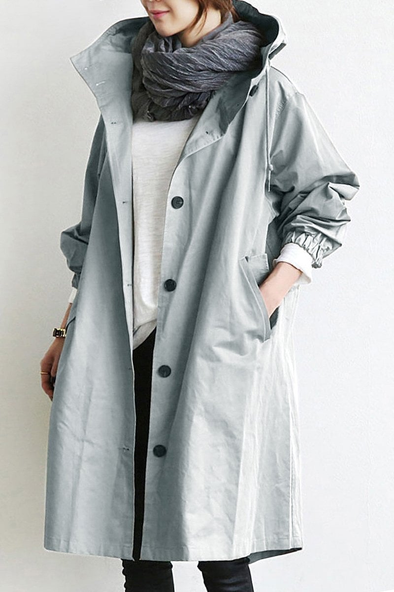 Women's Mid-Length Hooded Jacket — Relaxed Fit Button-Front Coat for Everyday & Transitional Weather | Koossa