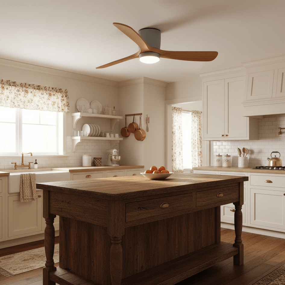 Ventilateur de plafond lumineux lames bois naturel design nordique silencieux économe chambre salon moderne | Koossa