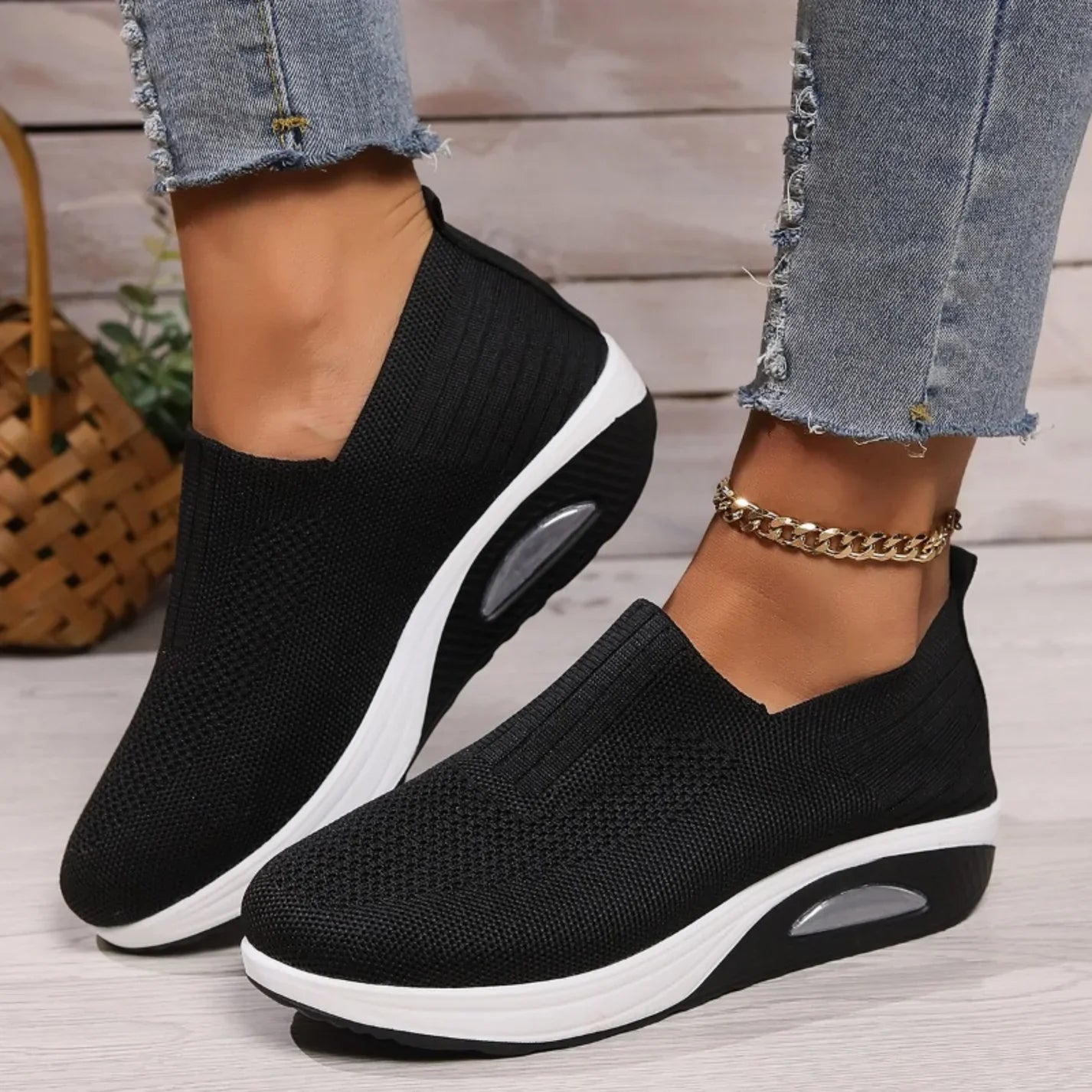 Women's Slip-On Wedge Trainers with Stretch Mesh Upper — Comfortable Everyday Trainers for Active Casual Wear | Koossa