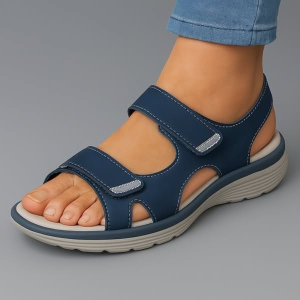 Women's Supportive Comfort Sandals with Cushioned Footbed and Adjustable Straps in Blue Grey Black | Koossa