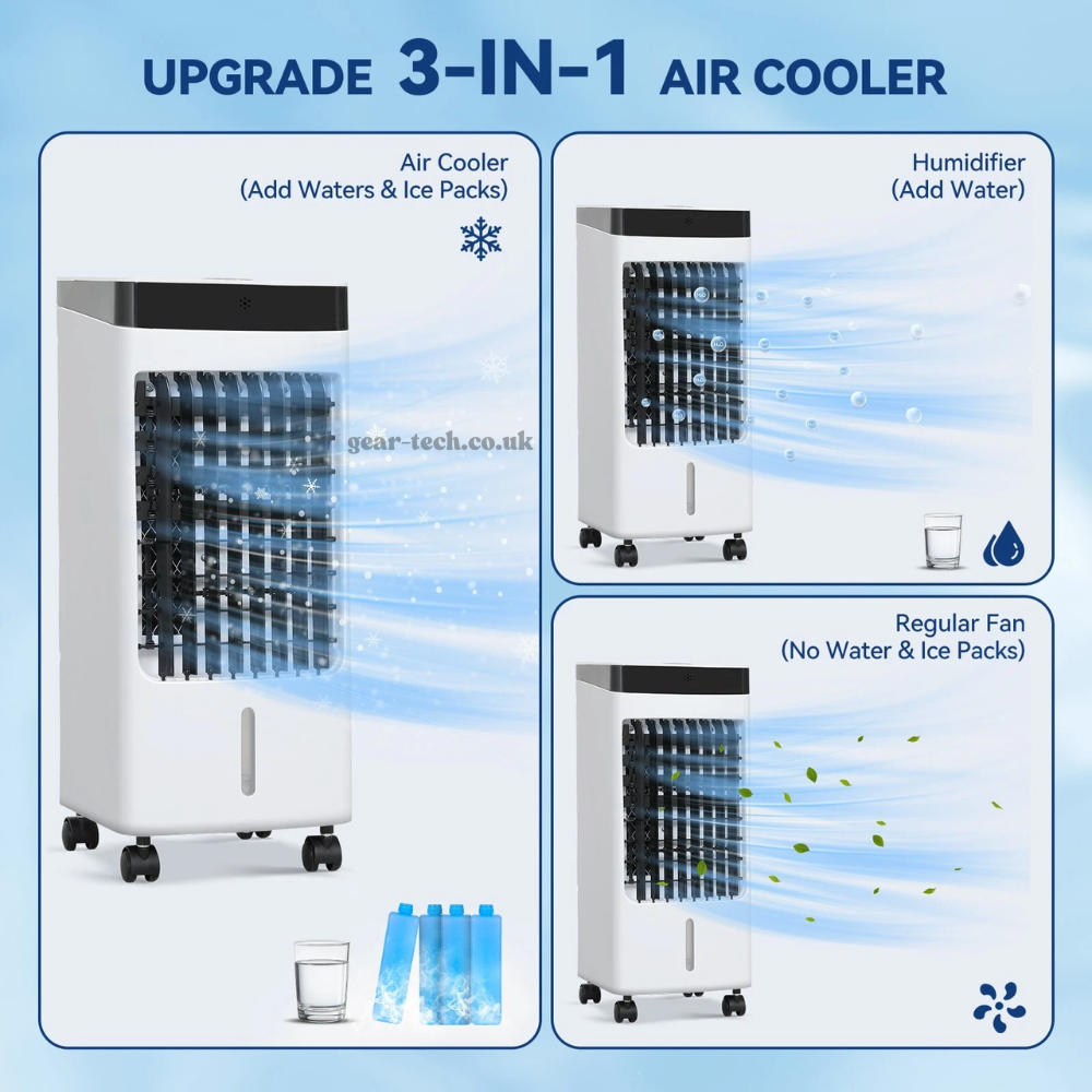 Rafraîchisseur d'Air Portable 3-en-1 avec Fonction Humidification et Ventilation pour Maison et Bureau | Koossa