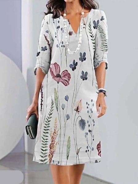 Women's Floral Midi Dress with Floaty Sleeves — Elegant Knee-Length Day Dress for Spring & Summer Occasions | Koossa