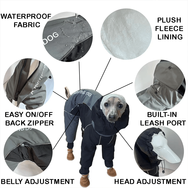 Dog Winter Onesie Fleece Lined Waterproof Whippet Greyhound Sizes 1–10 Leash Opening Windproof Suit | Koossa