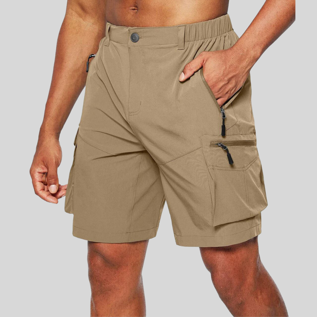 Men's Cargo Shorts with Zip Pockets Grey Black Khaki Relaxed Fit Casual Summer Wear | Koossa