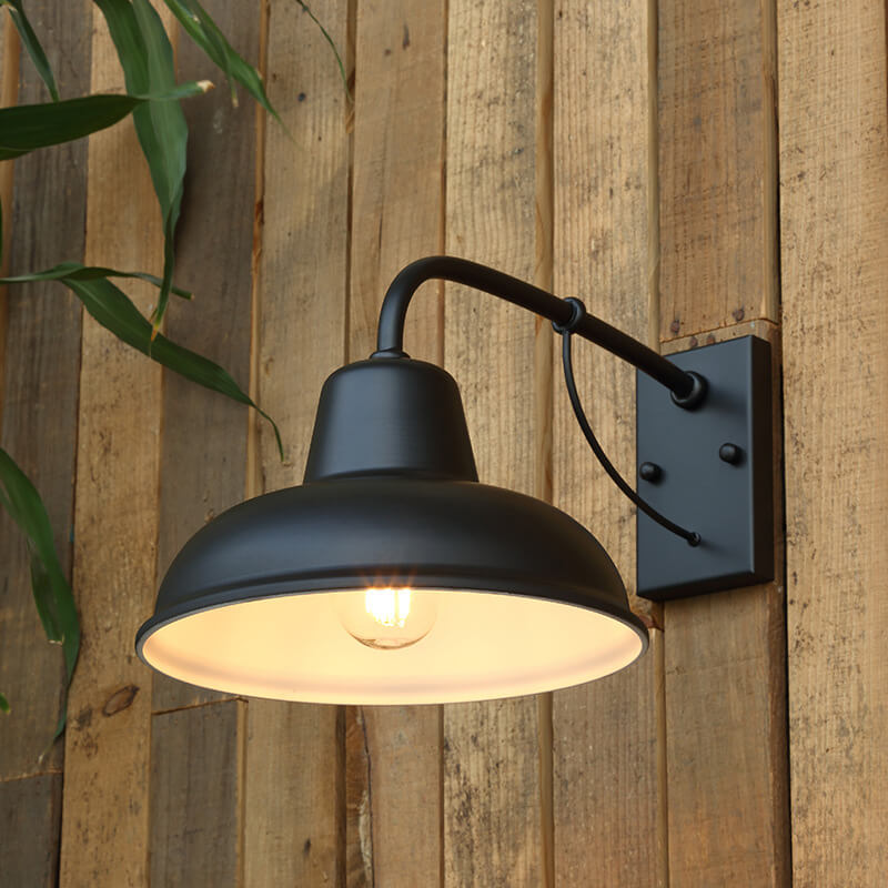 Black Iron Industrial Outdoor Wall Sconce, Hardwired E26 Exterior Light Fixture for Porch, Garage, Patio, Garden Fence & Entryway | Lonoma