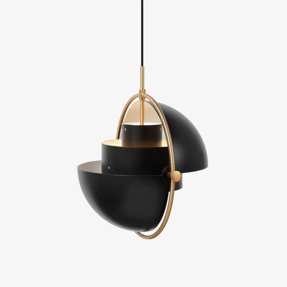 Luminaire suspendu orientable en acier bicolore laiton noir douille E27 ambiance nordique salle à manger | Koossa