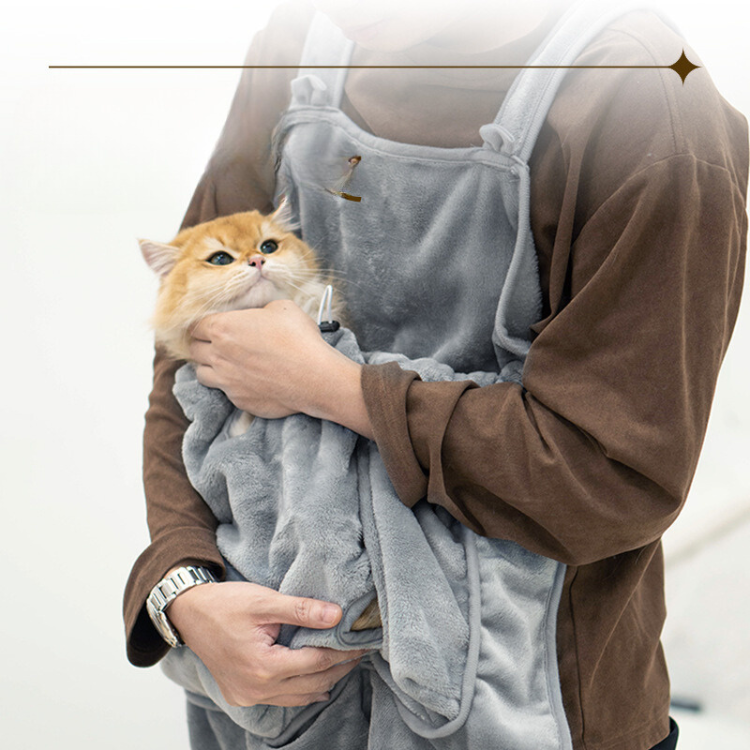 Cat Grooming Apron Waterproof Fleece Anti-Scratch Cape Pocket Fur Protection Professional Home Grooming Bib | Koossa
