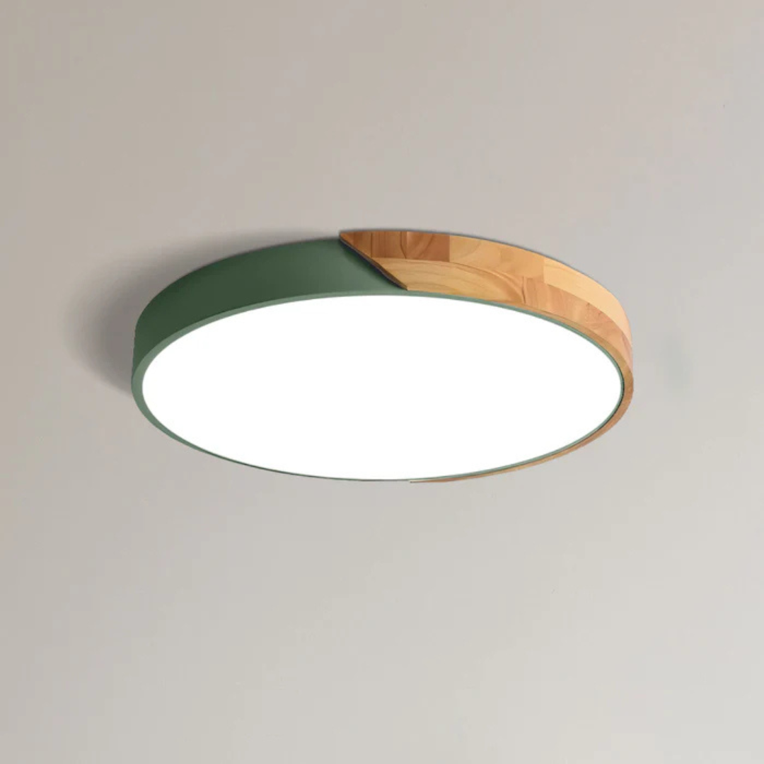 Plafonnier scandinave rond en bois naturel avec LED intégrée blanc chaud élégant pour séjour chambre couloir | Koossa