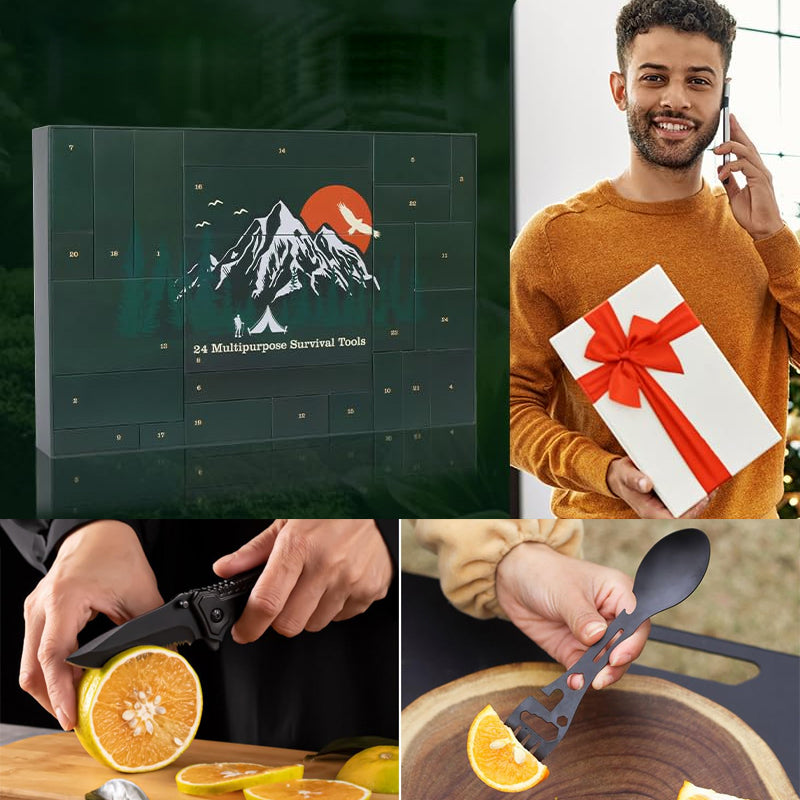 Outdoor Survival Gear Advent Calendar for Men, 24 Camping Tools for Hiking, Backpacking & Wilderness Adventures, Holiday Countdown Gift | Lonoma