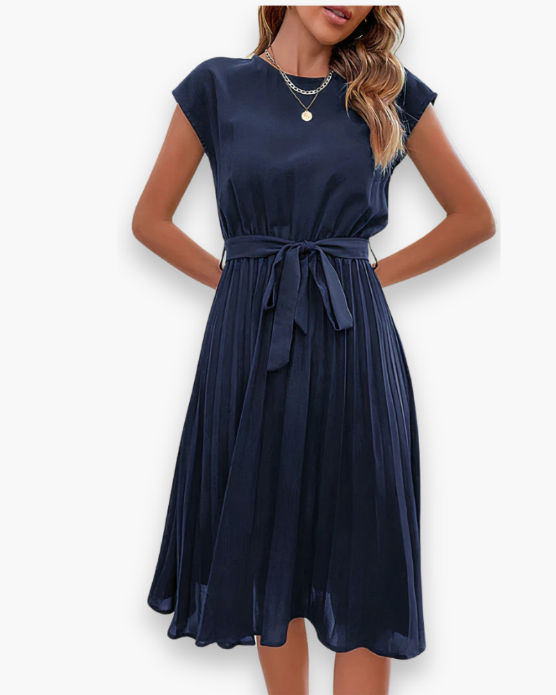 Women's Pleated Midi Dress with Bow Detail — Elegant Occasion Dress for Weddings & Special Events | Koossa