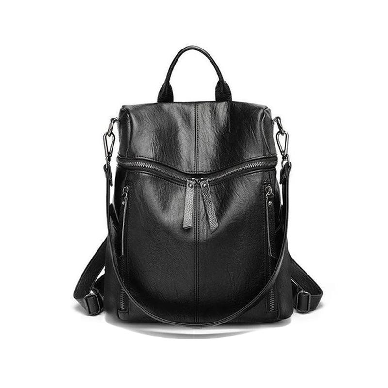Women's Black Leather Backpack — Large Capacity Daypack for Work, Travel & Everyday Use | Koossa