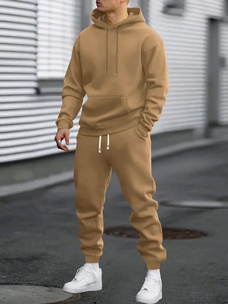 Men's Cotton-Blend Tracksuit with Hooded Top and Tapered Joggers in Grey, Black & Khaki | All-Day Comfort for Active Leisure | Koossa