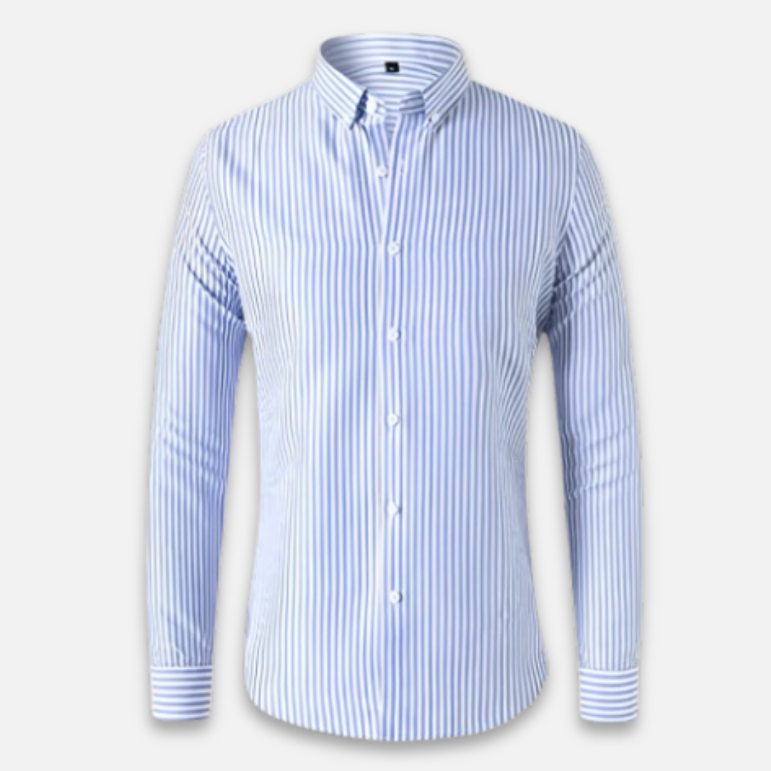 Men's Vertical Stripe Long Sleeve Shirt in Classic Blue and White | Koossa