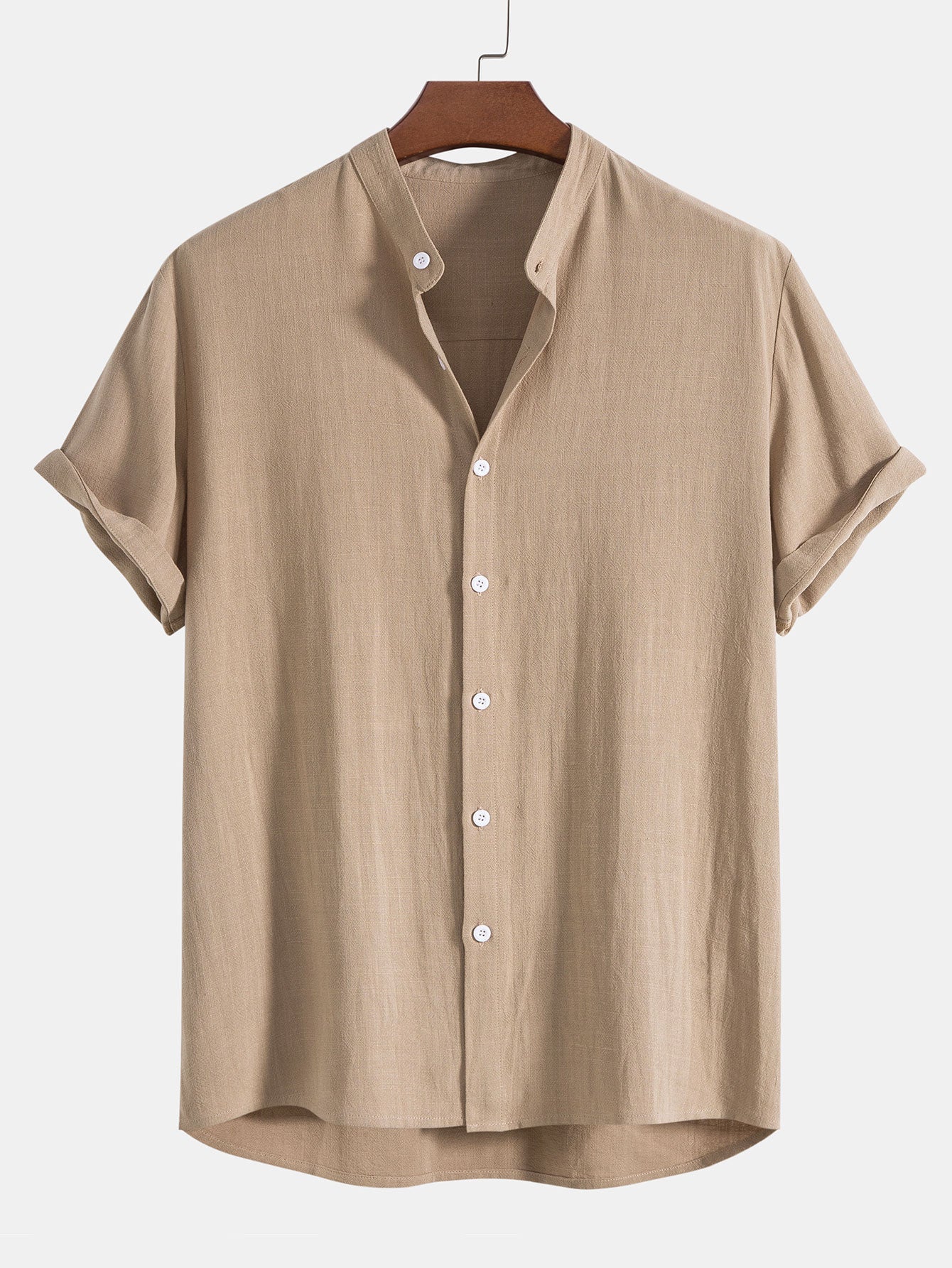 Men's Linen Band Collar Shirt and Trousers Coordinated Set in Navy, Brown, Beige, Black – Smart Casual Two-Piece Outfit for Warm Weather | Koossa