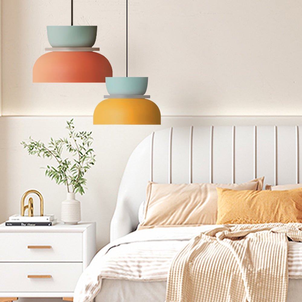 Suspension Scandinave Bicolore à Deux Abat-Jours Superposés pour Salle à Manger et Séjour Contemporain | Koossa