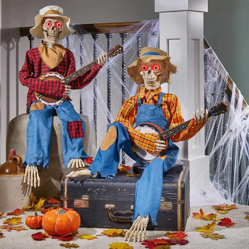 Motion-Activated Musical Skeleton Pair with Banjos – Animated Halloween Decoration for Parties & Haunted Houses | Lonoma