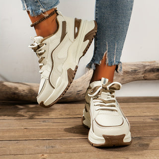 Women's Platform Trainers in Beige & Black — Comfortable Everyday Sneakers with Elevated Sole | Koossa