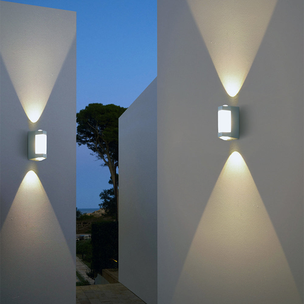 Modern Cylinder Wall Sconce Dual Light Outdoor Fixture Black White Metal Acrylic LED Waterproof Up Down Lighting for Patio Porch Deck | Lonoma