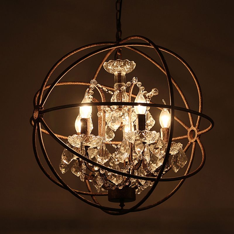 Vintage Metal Candelabra Hanging Fixture with Crystal Accents 4-Light E14 Socket Adjustable Chain Industrial Farmhouse Dining Room Living | Lonoma