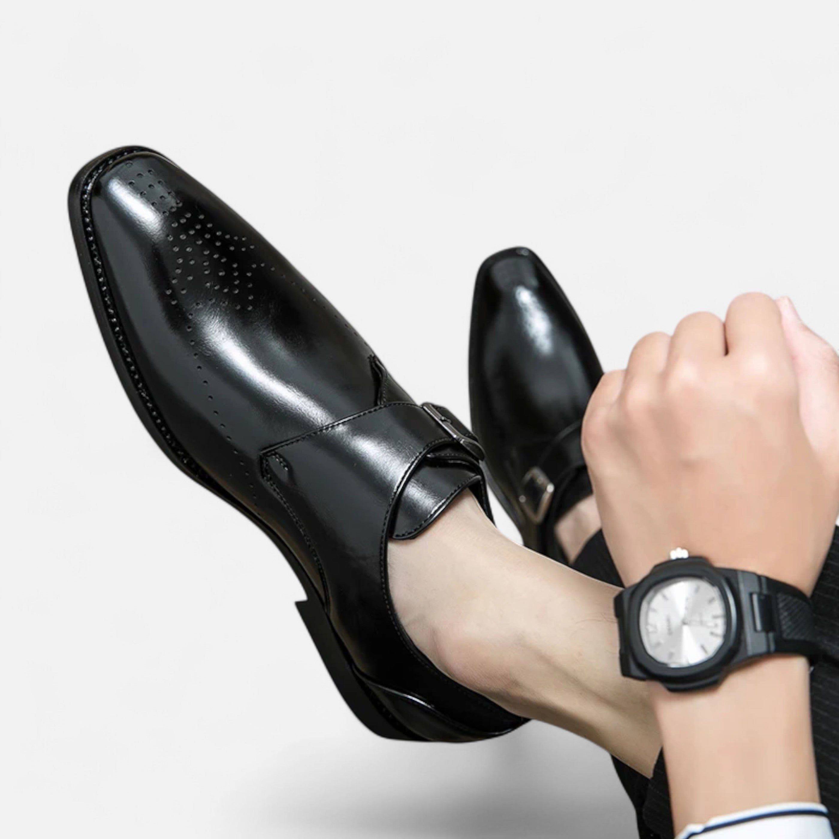 Single Monk Strap Formal Shoes in Black and Brown for Weddings and Business | Classic Buckle Fastening Dress Shoes with Subtle Brogue Detailing | Men's Premium Leather-Look Footwear | Koossa