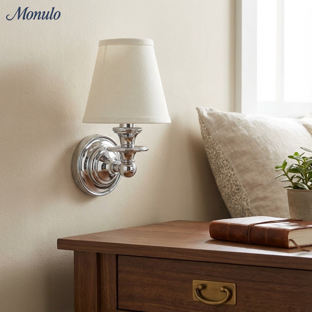 Adjustable Reading Wall Sconce with Fabric Shade & Gooseneck Arm – Wrought Iron Light for Bedroom, Living Room & Hallway | Lonoma