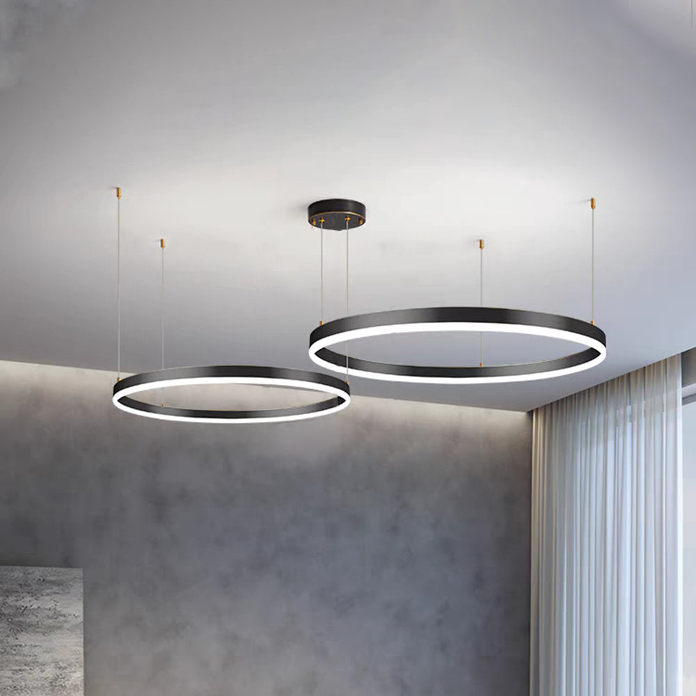 Suspension LED cercles multiples en métal noir doré ou moka pour salon salle à manger chambre dimable | Koossa