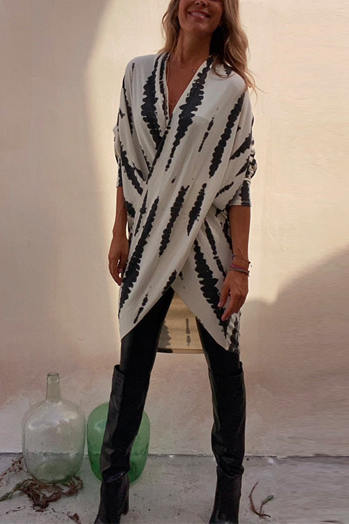 Women's Abstract Print V-Neck Tunic — Relaxed Fit Tunic Top for Casual & Evening Wear | Koossa