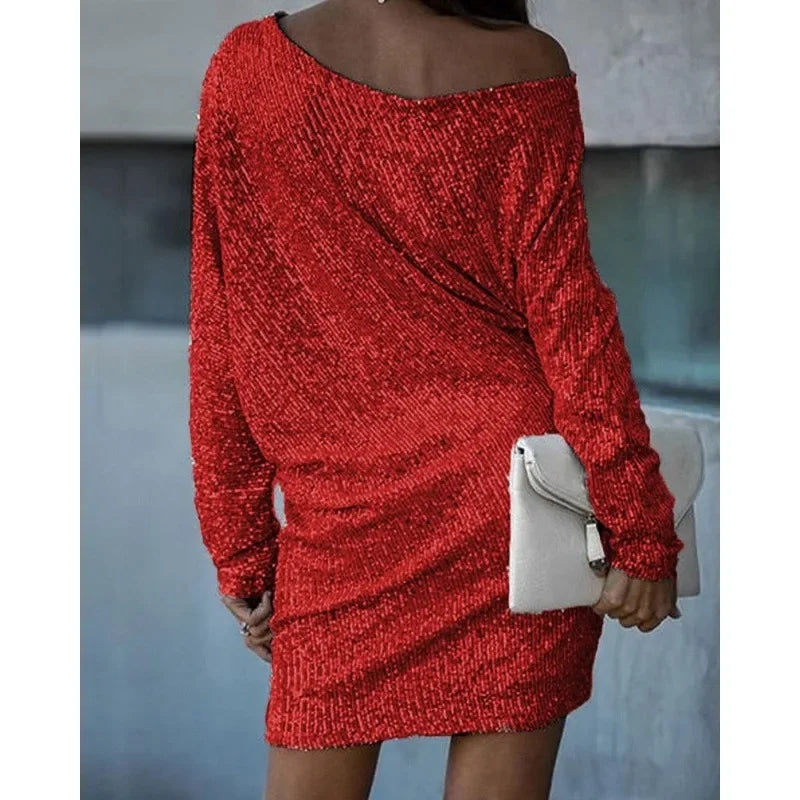 Sequinned Long-Sleeve Mini Dress in Relaxed Silhouette for Evening Occasions | Koossa