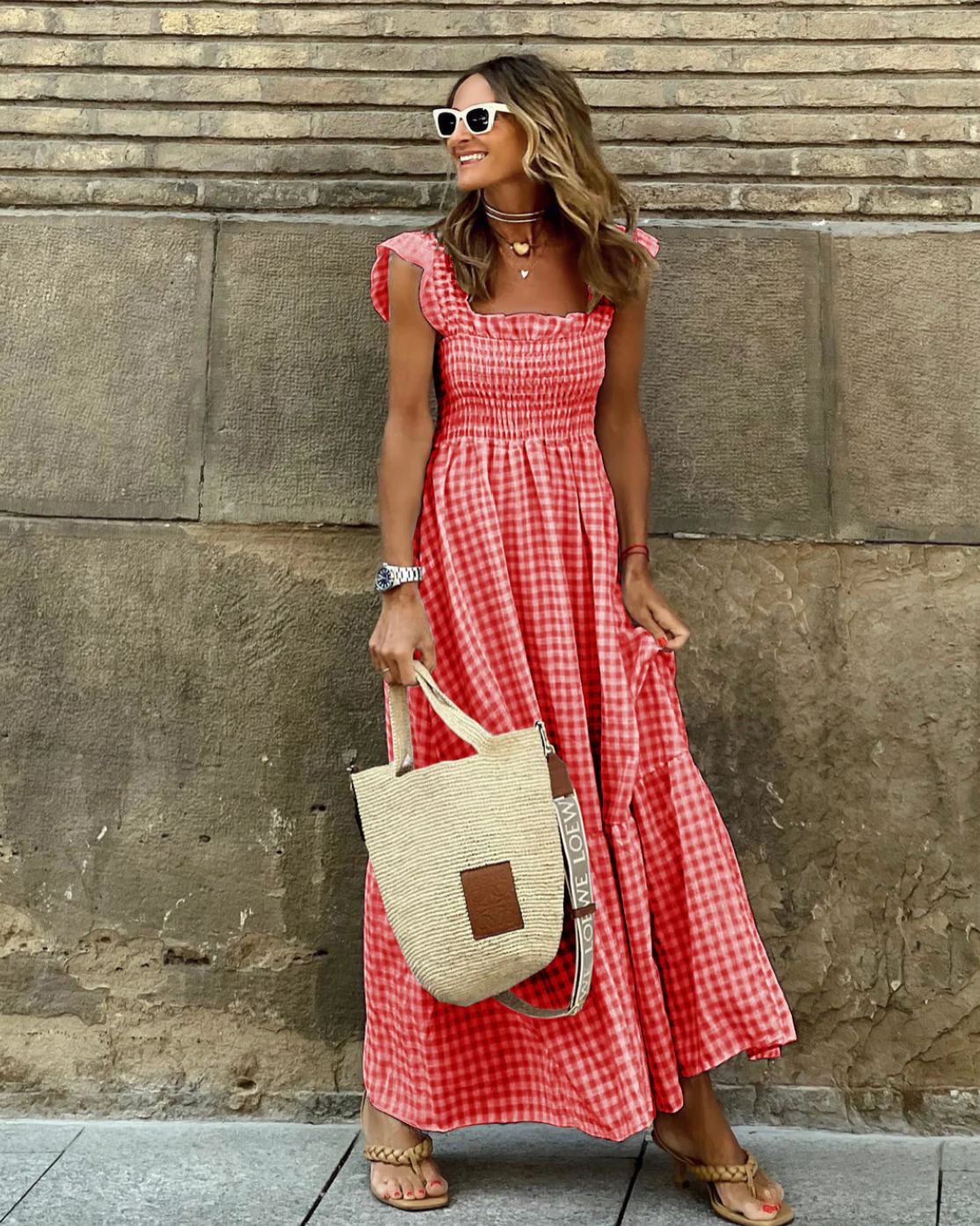 Women's Smocked Maxi Dress in Flowing Lightweight Fabric for Garden Parties and Relaxed Daytime Occasions | Koossa