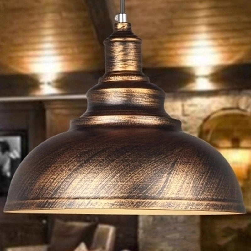 Industrial Metal Dome Pendant Light in Black, White or Rust – Farmhouse Bowl Hanging Ceiling Lamp for Kitchen Island & Dining Room | Lonoma