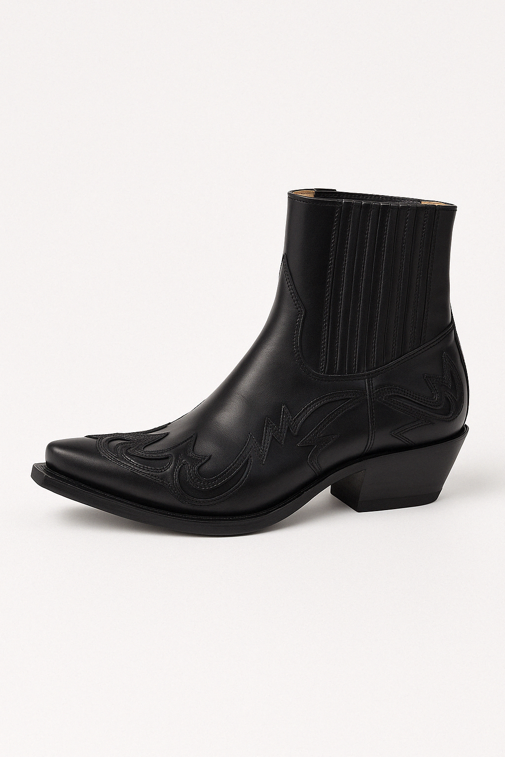 Western Ankle Boots in Black with Pointed Toe and Elasticated Panel for Everyday Elegance | Koossa