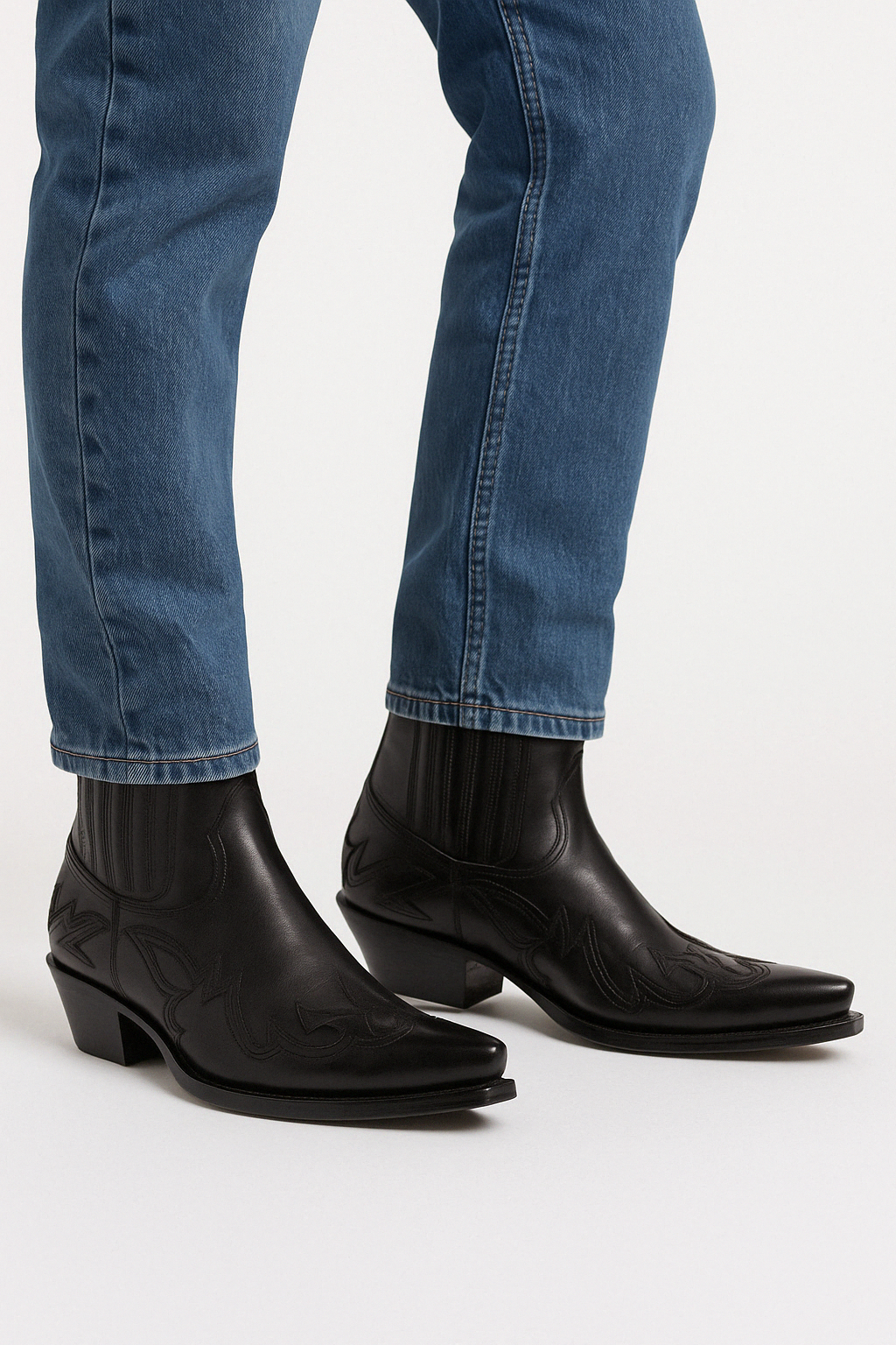 Western Ankle Boots in Black with Pointed Toe and Elasticated Panel for Everyday Elegance | Koossa